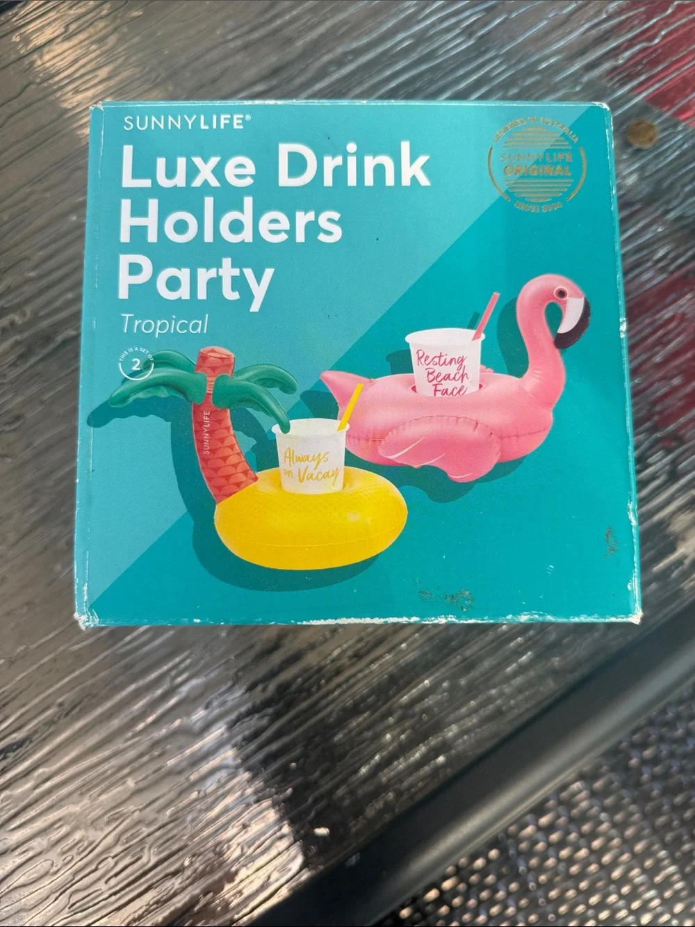Sunnylife Tropical Luxe Drink Holders - Pink Flamingo & Yellow Pineapple
